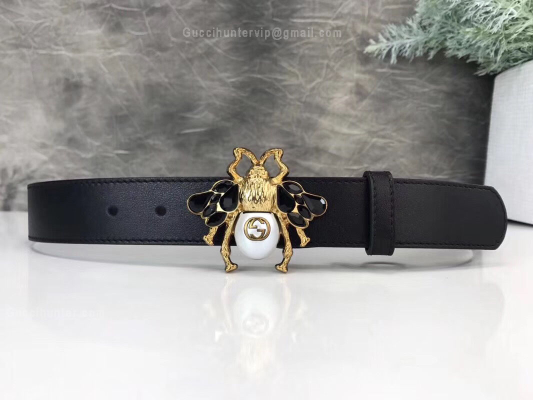 Gucci Leather Belt With Bee Black 30mm